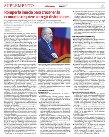 Primer Ministro de la República de Cuba, Manuel Marrero Cruz, presentó las proyecciones de Gobierno para corregir distorsiones y reimpulsar la economía durante el año 2024. Primer Ministro de la República de Cuba, Manuel Marrero Cruz, presentó las proyecciones de Gobierno para corregir distorsiones y reimpulsar la economía durante el año 2024.