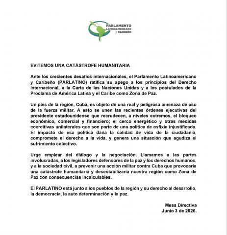 Cuba agradece al PARLATINO solidaridad frente a agresiones de Estados Unidos 