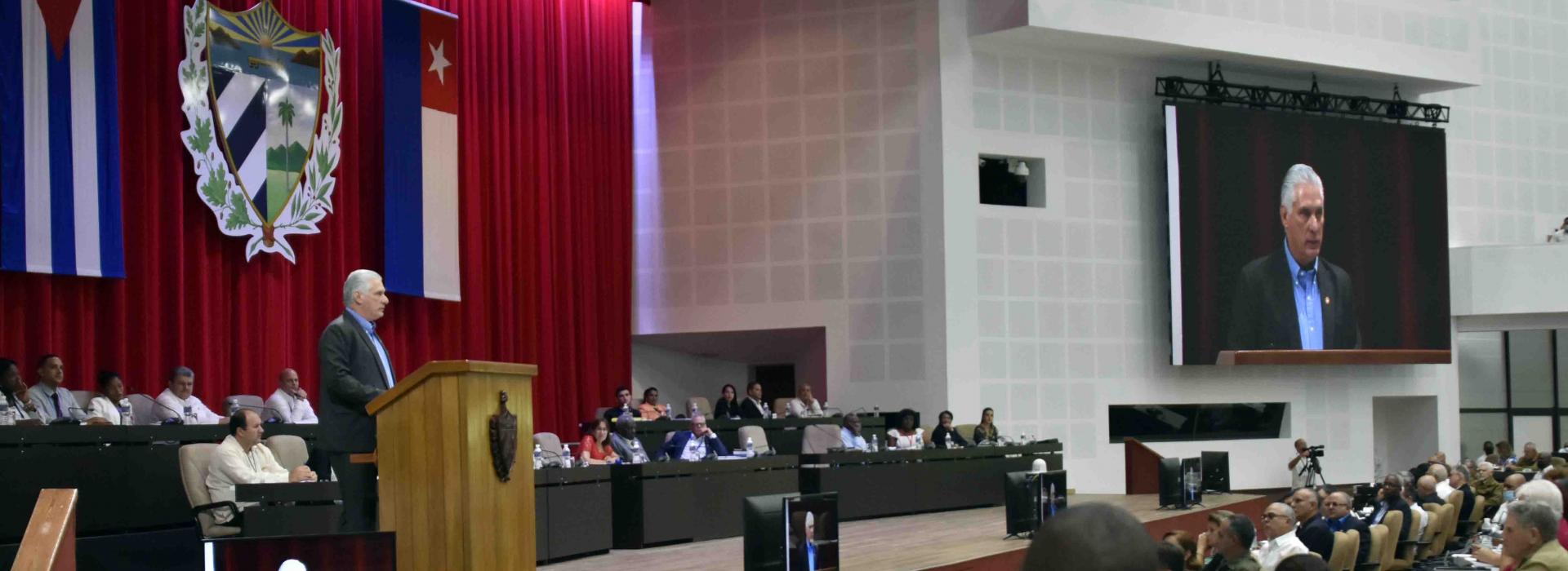 Miguel Mario Díaz-Canel Bermúdez, Primer Secretario del Comité Central del Partido Comunista de Cuba y Presidente de la República, en la clausura del Primer Periodo Ordinario de Sesiones de la X Legislatura de la Asamblea Nacional del Poder Popular